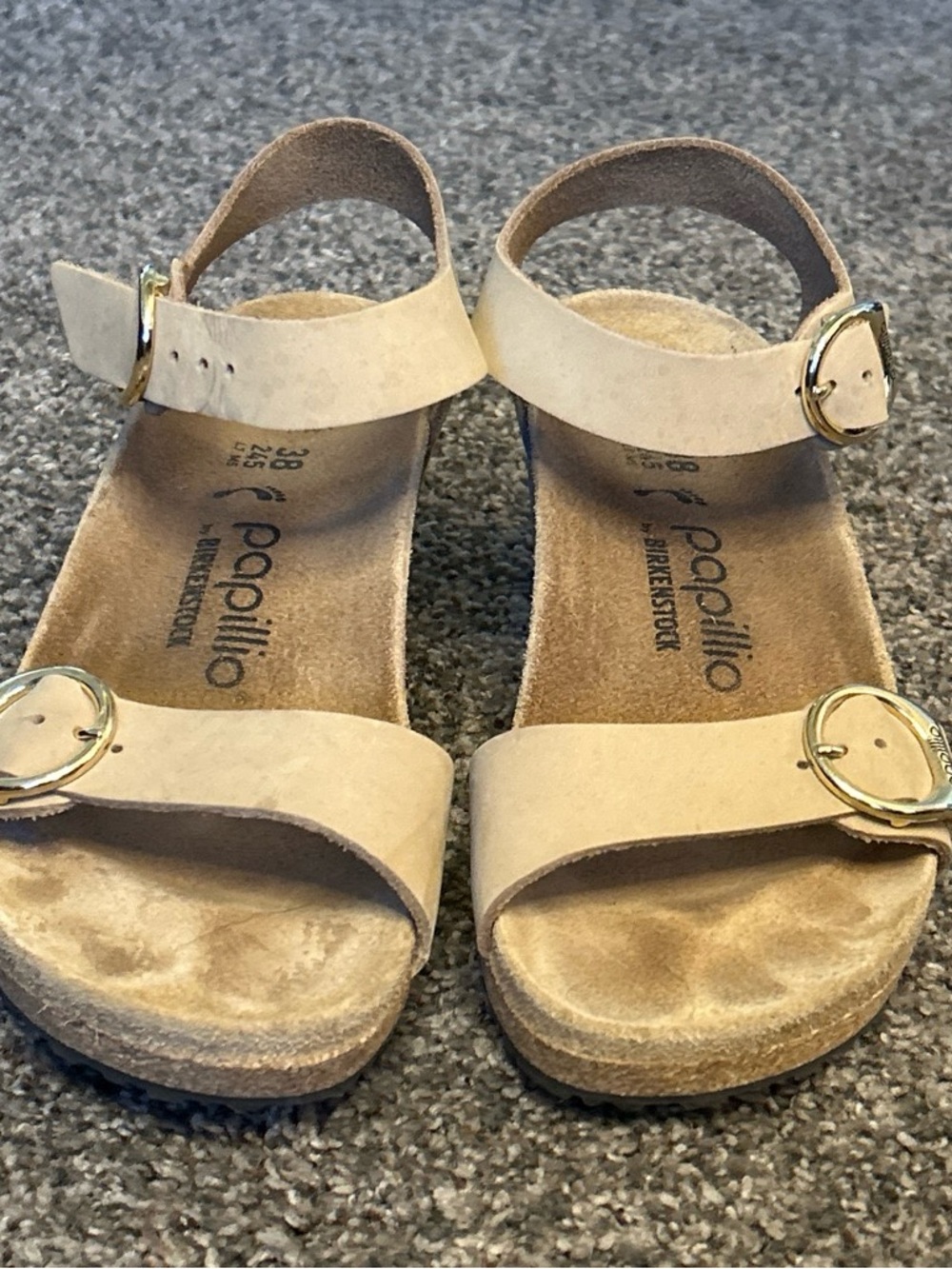 Papillio Nude/Tan Suede Two-Strap Buckle Sandals